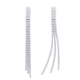 QUKE Woman Long Drop Dangle Tassel Clip On Earrings Cubic Zirconia Crystal Not Pierced Earrings For Women And Girls