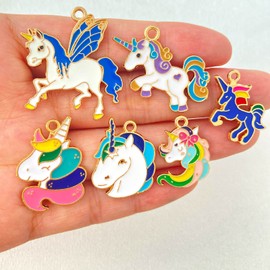 Anjulery 28 Pieces Enamel Unicorn Charms for Necklaces, Bracelets, Keychains, Earrings, Bookmarks, Pendants, Wine Glass Charms, Stitch Markers, Crafts (28Pcs Unicorn-D)
