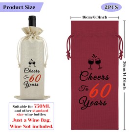 Vadaka 2PCS 60th Birthday Gifts for Women Men Wine Bags Birthday Gift for 60 Year Old Women Men Happy 60th Birthdays Gifts Ideas for Her Mom Sister Friend Grandma 60 Years Old Birthdays Decorations
