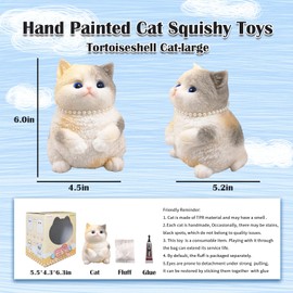 Big Hand Painted Cat Squishy Toys，Large Cute Ultra Soft Kitty Squeeze Fidget Toys for Stress Relief ,Kawaii Squishies Sticky Animal Toys for Adults Kids,Decompression Sensory Balls Toys for Autism