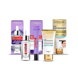 LOréal Paris Kit Serum Facial Revitalift Ácido Hialurónico, Crema de Ojos y UV Defender Anti-brillo                                                   