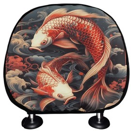 Uskorhein Japanese Koi Carp Pattern 2 Pack Car Head Rest Cover for Women Men Vehicles Lucky Fancy Carp Seat Head Pillow Cushion Cover for SUV Truck