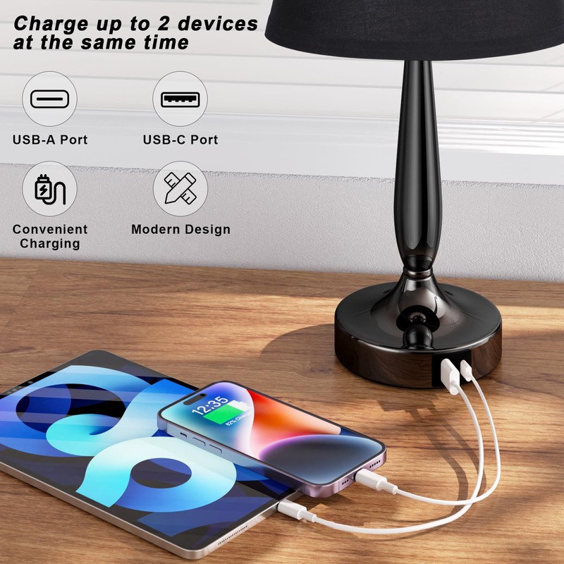 Kakanuo Touch Bedside Lamp for Bedroom with USB C Port,
