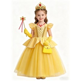 Hulaha Girls Yellow Princess Dress Kids Party Costume Girls Halloween Cosplay Dress Up Sets