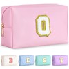 TOPEAST Preppy Pink PU Leather Makeup Bag with Gold Glitter