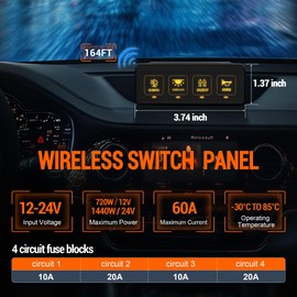 MNJ MOTOR 4 Gang Wireless Switch Panel - Multifunction Remote Control Offroad Switch Panel, Toggle Switch with 4 Modes Memory Function Circuit Control Relay System Box for Truck SUV ATV UTV Car