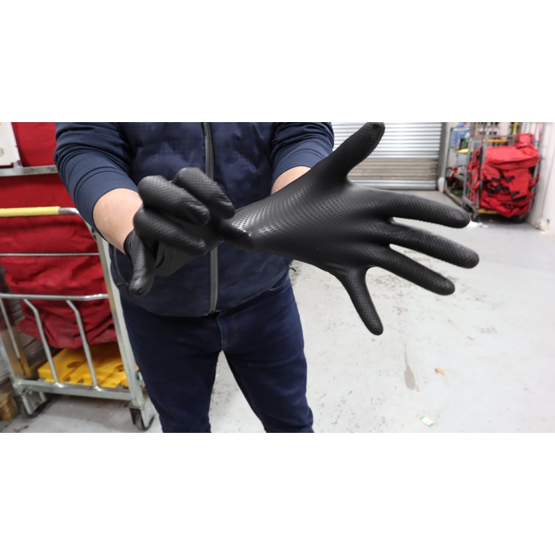 R&C Components Ltd Black Nitrile Gloves Heavy Duty Grip Textured