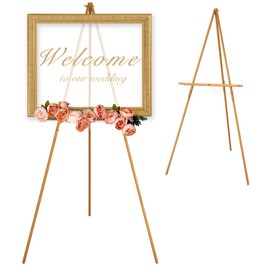 VISWIN Upgraded 63" Gold Wooden Easel Stand for Sign, Tripod Easel for Wedding Sign Stand, Welcome Board, Poster, Picture, Canvas Art Easel Floor with Tray for Display & Painting
