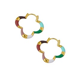 UniLogue Brass 18K Gold Plated Retro Common Luxury Colorful Enamel Clover Hoop Earrings Fashionable, Exquisite, Versatile, Exclusive Earrings (Colorful)