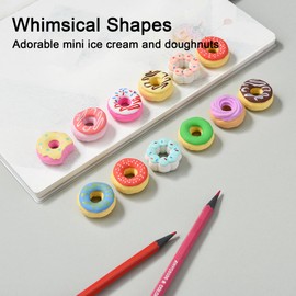 HILAZA Donut Erasers for Kids Bulk, 24 Pieces 3D Cute Fun Food Erasers for Party Favors Classroom Prizes