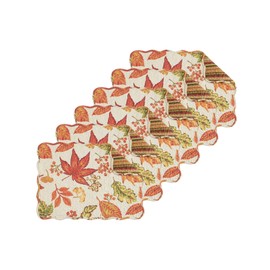 C&F Home Rylie Cotton Quilted Reversible Vintage Design Placemats, Set 6 Rectangle Oblong Machine Washable Mats Floral Leaves Fall Harvest Autumn Dining Dinner Kitchen Tabletop Table Decor Decoration