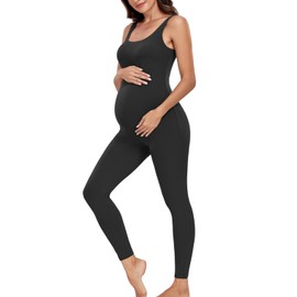 Lataly Women's Maternity Bodysuit Pregnancy Shapewear Double Lined Flattering Tank Top Leggings Romper Jumpsuit