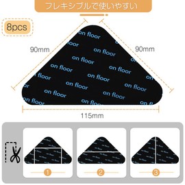Carpet Anti-Slip Sheet, Set of 8, Triangle, Anti-Slip Sheet, Anti-Slip Tape, Anti-Slip Mat, Sofa Mat, Entrance Mat, Stair Mat, Rug, Suitable for Easy Fixing, Reusable, Washable (Size 3.5 x 3.5 x 4.5