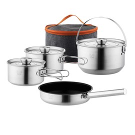 Camping Cookware Set,Camping Cooking Set,304 Stainless Steel Camping Pots and Pans Set,Campfire Cooking Equipment with Travel Tote Bag for Camping Outdoor Cooking Picnic Rvs for 4-6