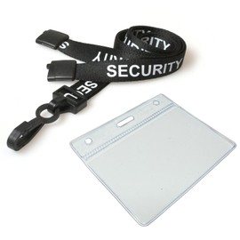 Customcard ltd¨ Pre Printed Black Security Safety Neck Strap Lanyard with Plastic ID Pocket - Pack 2