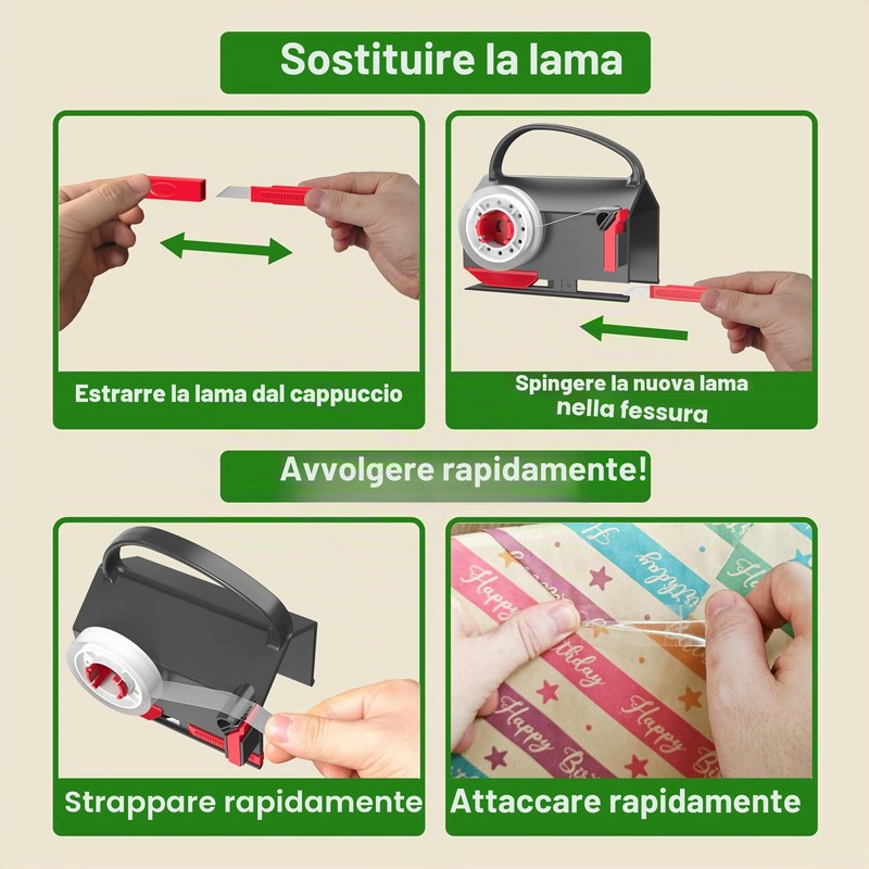 Quuylin 2 pezzi Tagliacarte per rotoli di carta regalo