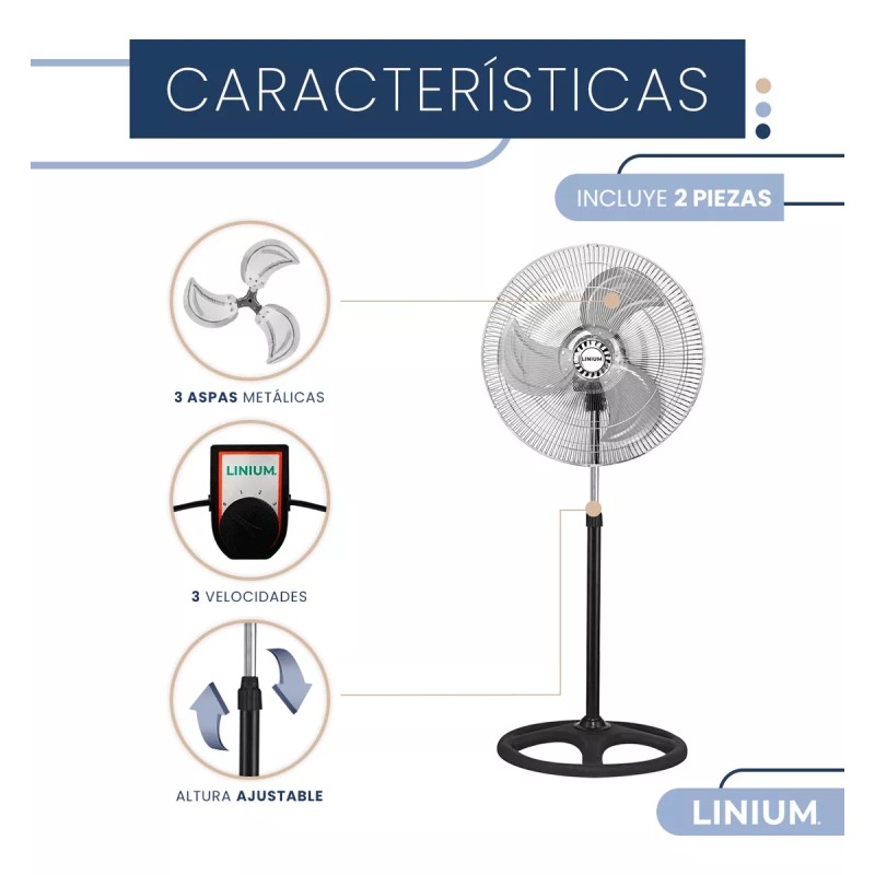Linium Ventilador Aire 3en1 Industrial Metal Premium Paquete De 2