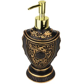 Vintage Soap Dispenser with Baroque Decor - Resin - Black and Gold Painted Lotion Dispenser for Bathrooms, Kitchen Counters, Beauty Shops, Hotels (10 oz/300 ml, Black & Gold)