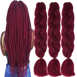 TENGSHUO FLY Wine Red Braiding Hair 3 Packs Synthetic Braid Hair Extensions Jumbo Ombre Braiding Hair 24"or Box Braids Twist Crochet Braids(24"3Pack,Wine Red/A19)