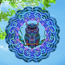 Owl Metal Wind Spinners - Owl Gifts for Women Mom Grandma Wife, Hanging Wind Spinner for Outdoor & Indoor Decorations, 12 inch Wind Spinner for Christmas Ornament Gifts