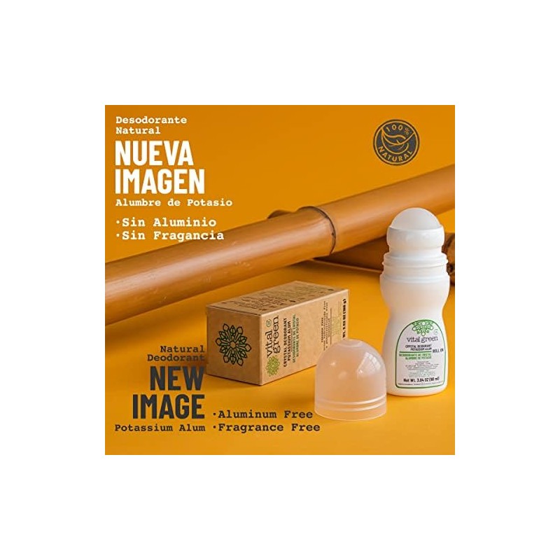 Vital Green Desodorante Roll-On Natural, Alumbre de Potasio, 90ml, 1pk