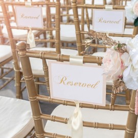 Yousoontic 24 Sets Reserved Seating Signs for Chairs Paper Wedding Reserved Chair Signs with Bow Ribbon Printed Words for Weddings Party Supplies Celebrations Receptions Church or Event Decoration