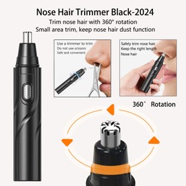 YIPINER 2024 Nose Hair Trimmer Rechargeable with 6 Pieces Earpick Trimming Nose Hair Painless Removal Nose Hair Speed Rotation Motor Nose Hair Clipper (Black)