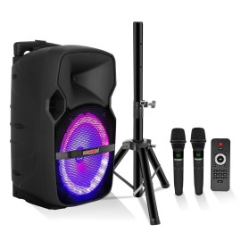 5Core 10inch PA Portable Bluetooth Party Speaker Karaoke Boombox +2 Wireless Mic