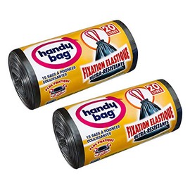 Handy Bag Roll Bin Liners, Push Handles, Elastic Fastening, Very Durable, Leak-Resistant, Dark Grey, Opaque 6758930 50 l 20