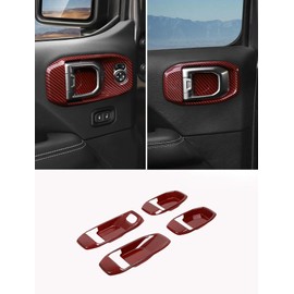 Savadicar Red Carbon Fiber Interior Accessories - Door Inner Handles Trim Set for 2018-Present Jeep Wrangler JL JLU 4XE & Gladiator JT - Premium Texture Interior Decor Upgrade Option, 4-Piece
