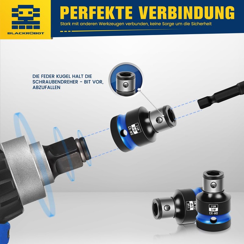 3/8" Square Drive to 1/4" Bit Hex Socket Adapter, Impact