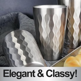 Faamilia Stainless Steel 350ml Double Wall Curve Cup, Perfect to Hold Hot or Cold Liquids, Break Resistant Stackable, Drinking Glass for Home, Restaurant, Travel, Party Camping (Natural Silver)