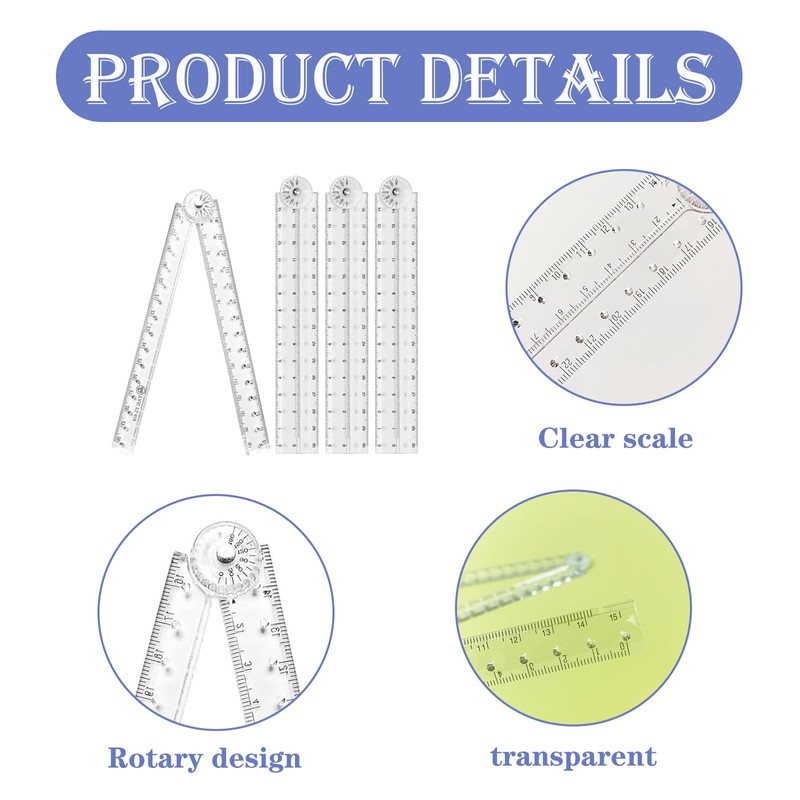 6Pack Ruler 30cm Folding, Clear Foldable Ruler, Geometric Measuring Tool