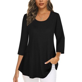 Tencole Black Tops for Women,3/4 Sleeve Womens Tops Dressy Casual Fall Outfits 2024 Flowy Shirts Tunics Loose Fit Ladies Womens Business Attire Funeral Tops Trendy Wear with Leggings Black L