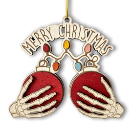 Merry Boobmas 2024 Wooden Christmas Ornament – Funny Skeleton Hand Christmas Bauble Ornament, Naughty Holiday Décor