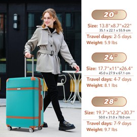 Heemab Lightweight and Durable 3-Piece Hardshell Luggage Set with Spinner Wheels, 20'' 24'' 28'' in Green