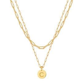 RENDGO Gold Initial Necklaces for Women,18K Gold Plated Letter C Necklace |Custom Birth Floral Necklace|Preppy Jewelry|Layering Gold Jewelry for Women Teen Girls Birthday Gifts