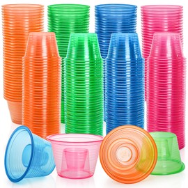 Coloch 200 Pack Plastic Bomber Cups, Disposable Jager Bomb Cups Assorted Colors Power Bomber Double Shot Glass for Mixed Drinks, Shots, Party