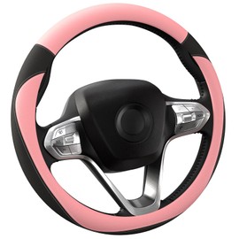 HOTOR Car Steering Wheel Cover - Universal Car Accessory for Diverse Cars, Durable Leather Cover with Anti-Slip Lining, for Steering Wheel with a Diameter of 14.5"-15",Pink
