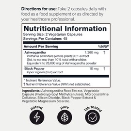 Toniiq Ashwagandha - Ultra High Potency 20:1 Extract with 10% Withanolides - Wild Harvested in India - Highly Concentrated - Third-Party Lab Tested - 90 Capsules