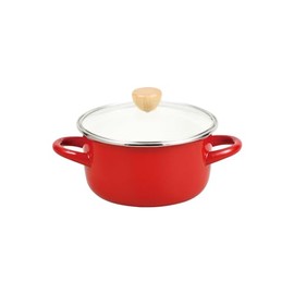Pearl Metal HB-4877 Petite Cook, 6.3 inches (16 cm), Deep Enamel, Induction Compatible, Glass Lid Included, Red