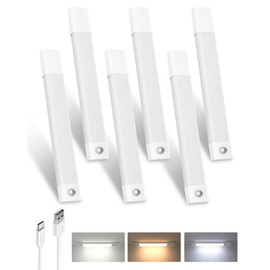 EZVALO Under Cabinet Lighting, 50 LED Rechargeable Under Cabinet Lights Wireless, 3 Color Temps 11.8in Motion Sensor Light Indoor, Dimmer Closet Lights for Pantry, Kitchen, Bedroom, Wardrobe (6 Pcs)
