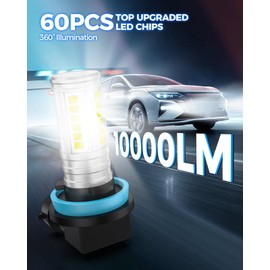 Marsauto H11 H8 Fog Light Bulb, 10000LM H16 Fog Lights, 360° Illumination 600% Brightness Strong Penetration, 2024 New Upgraded 60 Pcs CSP Chips H8 Fog Bulb for Car, Truck, SUV, Pack of 2