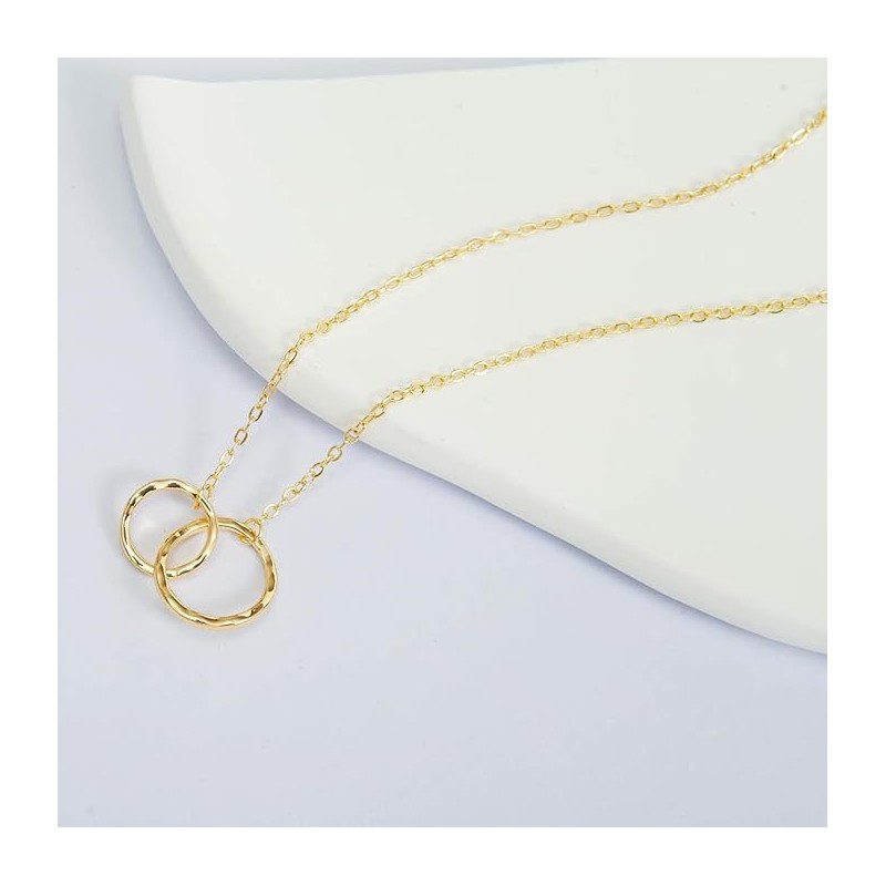IPINK-Anniversary Necklace for Wife Husband – Two Interlocking Circles Pendant