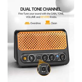 Mini Guitar Amp,LEKATO 10W Portable Electric Guitar Amplifier with Clean & Overdrive Channel,Reverb, and Bluetooth Connectivity (Black-Orange)