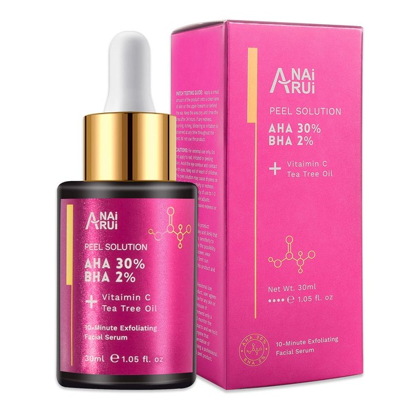 ANAiRUi AHA 30% + BHA 2% Peeling Serum, Face Exfoliant with Salicylic Acid and Vitamin C, Against Pimples, Blackheads, Large Pores & Blemished Skin, 30 ml