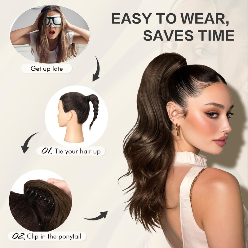 Sofeiyan Long Wavy Ponytail with Clip, Dual-Use Design Ponytail Extension,