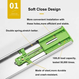 Hitess 10 Pairs of 16 Inch Full Extension Ball Bearing Side Mount Soft Close Drawer Slides