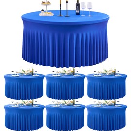 Htper 6 Pack Royal Blue Spandex Round Tablecloths for 72inch Table, 132inch Stretchy Fitted 6ft Tablecloths Wrinkle Free Round Table Clothes Covers for Wedding Birthday Parties Banquet