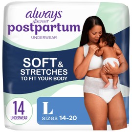Always Discreet Postpartum and Adult Incontinence Underwear for Women, Large, Maximum Protection, 14 Count